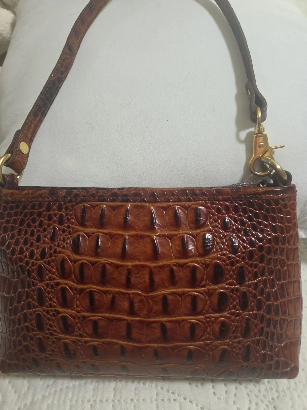 Brahmin Cognac Croc-Embossed Leather Shoulder Bag - Picture 2 of 9